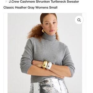 NWT J CREW 100% Cashmere Shrunken funnel/turtleneck Sweater Gray women Small